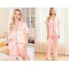 Ekouaer Silk Pajamas for Women Set Satin Pjs Soft Short Sleeve Button Down Sleepwear 3 Piece Loungewear S-XXL(A-pink)