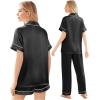 Ekouaer Silk Pajamas for Women Set Satin Pjs Soft Short Sleeve Button Down Sleepwear 3 Piece Loungewear S-XXL(Black)
