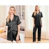 Ekouaer Silk Pajamas for Women Set Satin Pjs Soft Short Sleeve Button Down Sleepwear 3 Piece Loungewear S-XXL(Black)