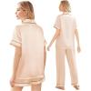 Ekouaer Silk Pajamas for Women Set Satin Pjs Soft Short Sleeve Button Down Sleepwear 3 Piece Loungewear S-XXL(Champagne)