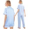 Ekouaer Silk Pajamas for Women Set Satin Pjs Soft Short Sleeve Button Down Sleepwear 3 Piece Loungewear S-XXL(Clear Blue)