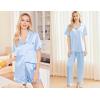 Ekouaer Silk Pajamas for Women Set Satin Pjs Soft Short Sleeve Button Down Sleepwear 3 Piece Loungewear S-XXL(Clear Blue)