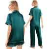 Ekouaer Silk Pajamas for Women Set Satin Pjs Soft Short Sleeve Button Down Sleepwear 3 Piece Loungewear S-XXL(Dark Green)