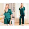Ekouaer Silk Pajamas for Women Set Satin Pjs Soft Short Sleeve Button Down Sleepwear 3 Piece Loungewear S-XXL(Dark Green)