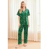 Ekouaer Silk Pajamas for Women Set Satin Pjs Soft Short Sleeve Button Down Sleepwear 3 Piece Loungewear S-XXL(Green Christmas)