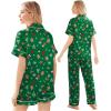 Ekouaer Silk Pajamas for Women Set Satin Pjs Soft Short Sleeve Button Down Sleepwear 3 Piece Loungewear S-XXL(Green Christmas)