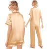 Ekouaer Silk Pajamas for Women Set Satin Pjs Soft Short Sleeve Button Down Sleepwear 3 Piece Loungewear S-XXL(Khaki)