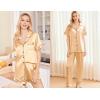 Ekouaer Silk Pajamas for Women Set Satin Pjs Soft Short Sleeve Button Down Sleepwear 3 Piece Loungewear S-XXL(Khaki)