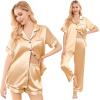 Ekouaer Silk Pajamas for Women Set Satin Pjs Soft Short Sleeve Button Down Sleepwear 3 Piece Loungewear S-XXL(Khaki)