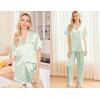 Ekouaer Silk Pajamas for Women Set Satin Pjs Soft Short Sleeve Button Down Sleepwear 3 Piece Loungewear S-XXL(Light Green)