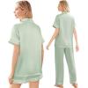 Ekouaer Silk Pajamas for Women Set Satin Pjs Soft Short Sleeve Button Down Sleepwear 3 Piece Loungewear S-XXL(Light Green)