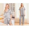 Ekouaer Silk Pajamas for Women Set Satin Pjs Soft Short Sleeve Button Down Sleepwear 3 Piece Loungewear S-XXL(Light Grey)