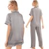 Ekouaer Silk Pajamas for Women Set Satin Pjs Soft Short Sleeve Button Down Sleepwear 3 Piece Loungewear S-XXL(Light Grey)