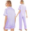 Ekouaer Silk Pajamas for Women Set Satin Pjs Soft Short Sleeve Button Down Sleepwear 3 Piece Loungewear S-XXL(Lilac)