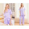 Ekouaer Silk Pajamas for Women Set Satin Pjs Soft Short Sleeve Button Down Sleepwear 3 Piece Loungewear S-XXL(Lilac)
