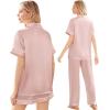 Ekouaer Silk Pajamas for Women Set Satin Pjs Soft Short Sleeve Button Down Sleepwear 3 Piece Loungewear S-XXL(Lotus Pink)