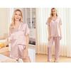 Ekouaer Silk Pajamas for Women Set Satin Pjs Soft Short Sleeve Button Down Sleepwear 3 Piece Loungewear S-XXL(Lotus Pink)
