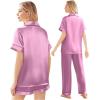 Ekouaer Silk Pajamas for Women Set Satin Pjs Soft Short Sleeve Button Down Sleepwear 3 Piece Loungewear S-XXL(Mauve Red)