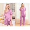 Ekouaer Silk Pajamas for Women Set Satin Pjs Soft Short Sleeve Button Down Sleepwear 3 Piece Loungewear S-XXL(Mauve Red)
