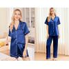 Ekouaer Silk Pajamas for Women Set Satin Pjs Soft Short Sleeve Button Down Sleepwear 3 Piece Loungewear S-XXL(Navy Blue)