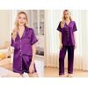 Ekouaer Silk Pajamas for Women Set Satin Pjs Soft Short Sleeve Button Down Sleepwear 3 Piece Loungewear S-XXL(Purple)