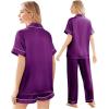 Ekouaer Silk Pajamas for Women Set Satin Pjs Soft Short Sleeve Button Down Sleepwear 3 Piece Loungewear S-XXL(Purple)