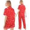 Ekouaer Silk Pajamas for Women Set Satin Pjs Soft Short Sleeve Button Down Sleepwear 3 Piece Loungewear S-XXL(Red Christmas)