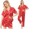 Ekouaer Silk Pajamas for Women Set Satin Pjs Soft Short Sleeve Button Down Sleepwear 3 Piece Loungewear S-XXL(Red Christmas)