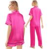 Ekouaer Silk Pajamas for Women Set Satin Pjs Soft Short Sleeve Button Down Sleepwear 3 Piece Loungewear S-XXL(Rose Red)