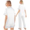 Ekouaer Silk Pajamas for Women Set Satin Pjs Soft Short Sleeve Button Down Sleepwear 3 Piece Loungewear S-XXL(White)