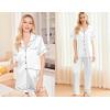 Ekouaer Silk Pajamas for Women Set Satin Pjs Soft Short Sleeve Button Down Sleepwear 3 Piece Loungewear S-XXL(White)