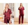 Ekouaer Silk Pajamas for Women Set Satin Pjs Soft Short Sleeve Button Down Sleepwear 3 Piece Loungewear S-XXL(Wine Red)