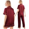 Ekouaer Silk Pajamas for Women Set Satin Pjs Soft Short Sleeve Button Down Sleepwear 3 Piece Loungewear S-XXL(Wine Red)