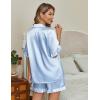 Ekouaer Silk Satin Pajamas for Women Print 2 Piece Button Down Pjs Shorts Set Ruffle Sleepwear(Blue White Stripes)
