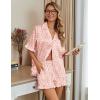 Ekouaer Silk Satin Pajamas for Women Print 2 Piece Button Down Pjs Shorts Set Ruffle Sleepwear(Coffee Pink Leopard)