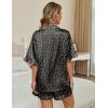 Ekouaer Silk Satin Pajamas for Women Print 2 Piece Button Down Pjs Shorts Set Ruffle Sleepwear(Gray Leopard)