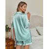 Ekouaer Silk Satin Pajamas for Women Print 2 Piece Button Down Pjs Shorts Set Ruffle Sleepwear(Green White Stripes)