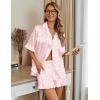 Ekouaer Silk Satin Pajamas for Women Print 2 Piece Button Down Pjs Shorts Set Ruffle Sleepwear(Light Pink Leopard)