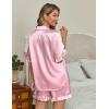 Ekouaer Silk Satin Pajamas for Women Print 2 Piece Button Down Pjs Shorts Set Ruffle Sleepwear(Pink White Stripes)
