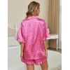 Ekouaer Silk Satin Pajamas for Women Print 2 Piece Button Down Pjs Shorts Set Ruffle Sleepwear(Rose Pink Leopard)