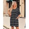 Ekouaer Sleep Shirts for Women Nightgown Short Sleeves T shirt Night Dress Round Neck Womans Nightgown with Pocket S-XXL(Black Stripe)
