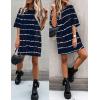 Ekouaer Sleep Shirts for Women Nightgown Short Sleeves T shirt Night Dress Round Neck Womans Nightgown with Pocket S-XXL(Black Stripe)