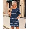 Ekouaer Sleep Shirts for Women Nightgown Short Sleeves T shirt Night Dress Round Neck Womans Nightgown with Pocket S-XXL(Blue Stripe)