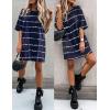 Ekouaer Sleep Shirts for Women Nightgown Short Sleeves T shirt Night Dress Round Neck Womans Nightgown with Pocket S-XXL(Blue Stripe)