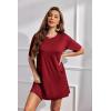 Ekouaer Sleep Shirts for Women Nightgown Short Sleeves T shirt Night Dress Round Neck Womans Nightgown with Pocket S-XXL(Wine Red)
