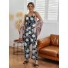 Ekouaer Sleeveless Jumpsuits for Women Scoop Neck Casual Tank Rompers Wide Leg Pants Overalls with Pockets(Black/White Flower)