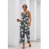 Ekouaer Sleeveless Jumpsuits for Women Scoop Neck Casual Tank Rompers Wide Leg Pants Overalls with Pockets(Black/White Flower)