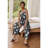 Ekouaer Sleeveless Jumpsuits for Women Scoop Neck Casual Tank Rompers Wide Leg Pants Overalls with Pockets(Black/White Flower)