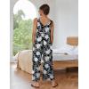 Ekouaer Sleeveless Jumpsuits for Women Scoop Neck Casual Tank Rompers Wide Leg Pants Overalls with Pockets(Black/White Flower)