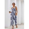 Ekouaer Sleeveless Jumpsuits for Women Scoop Neck Casual Tank Rompers Wide Leg Pants Overalls with Pockets(Blue/White Flower)